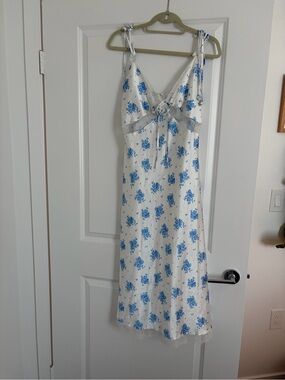 Rare London White Slip Dress with Blue Floral Print